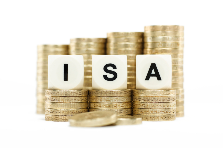 ISA (Individual Savings Account) on gold coins with white background